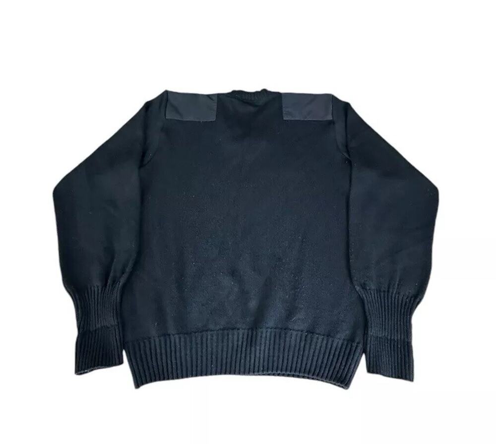 Military Equipment Sweater Pull Over V-neck Black Elbow Patches Mehlin Estey XL